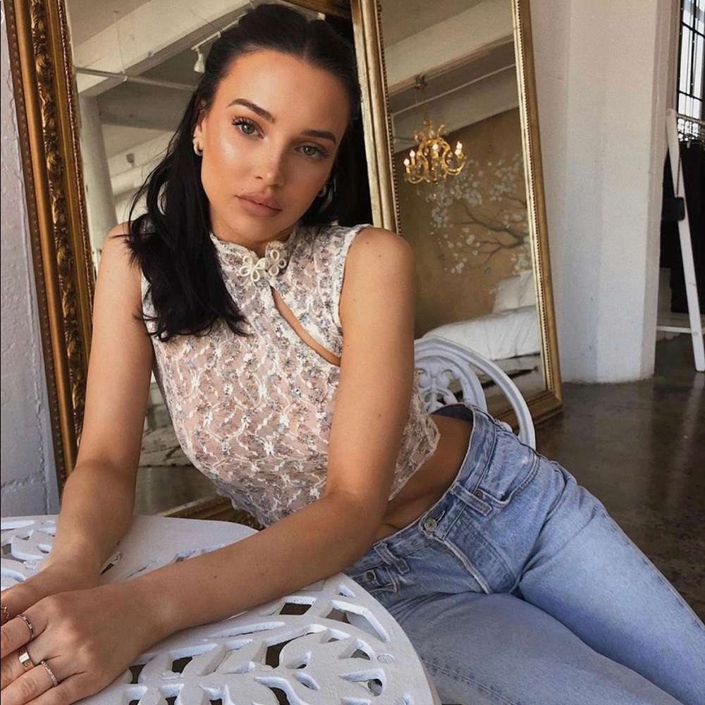 Are You Am I - Lace Bibi shirt $65